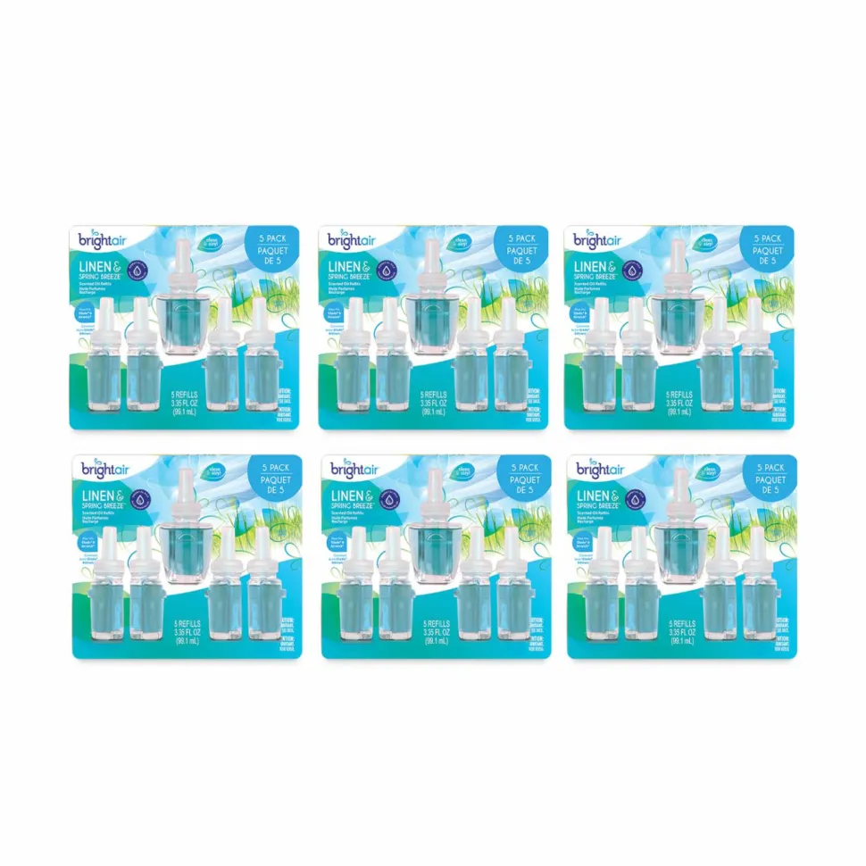 BRIGHT Air Electric Scented Oil Air Freshener Refill, Linen and Spring Breeze, 0.67 oz Bottle, 5/Pack, 6 Pack/Carton