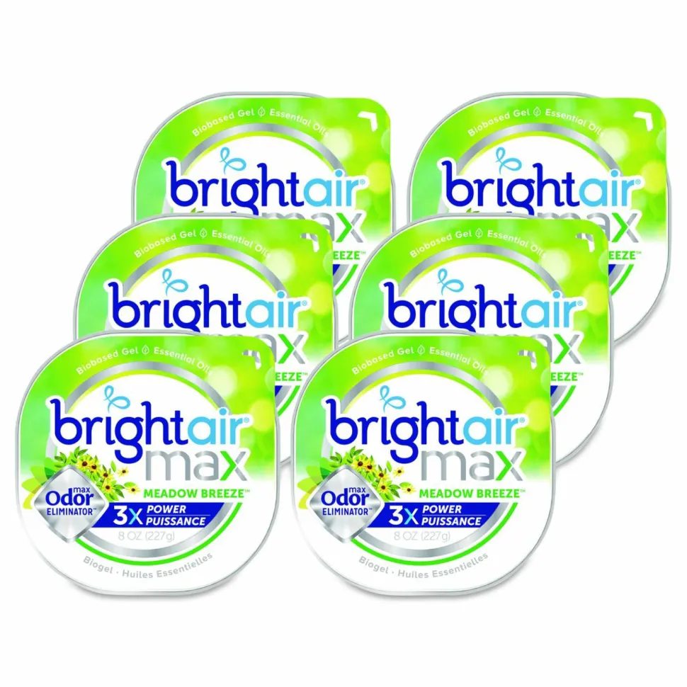BRIGHT Air Max Odor Eliminator Air Freshener, Meadow Breeze, 8 oz Jar, 6/Carton