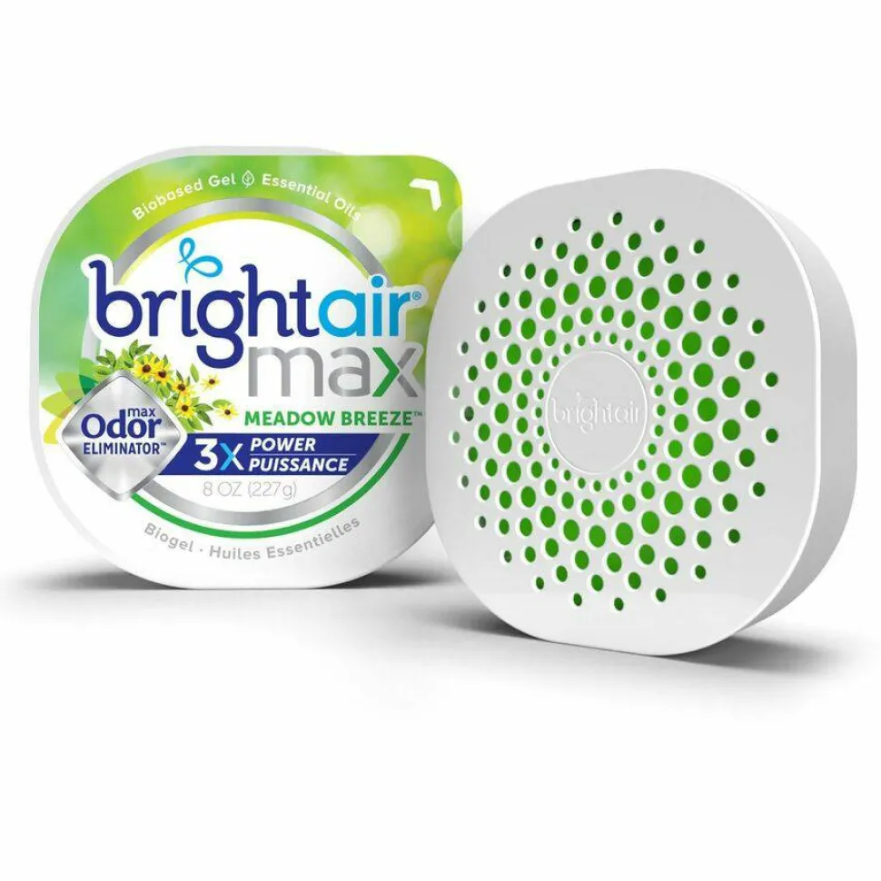 BRIGHT Air Max Odor Eliminator Air Freshener, Meadow Breeze, 8 oz Jar, 6/Carton