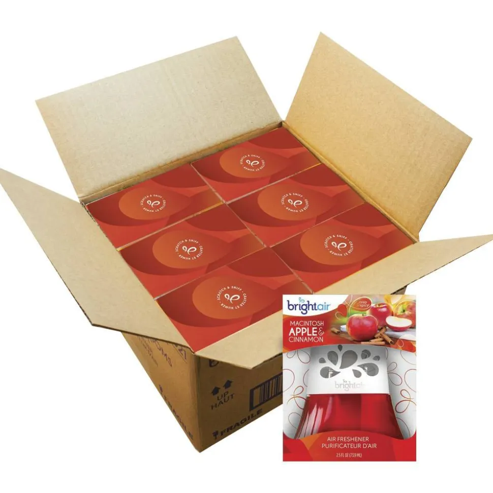 Bright Air Scented Oil Air Freshener, Macintosh Apple & Cinnamon Scent, 2.5 Oz, Pack of 6