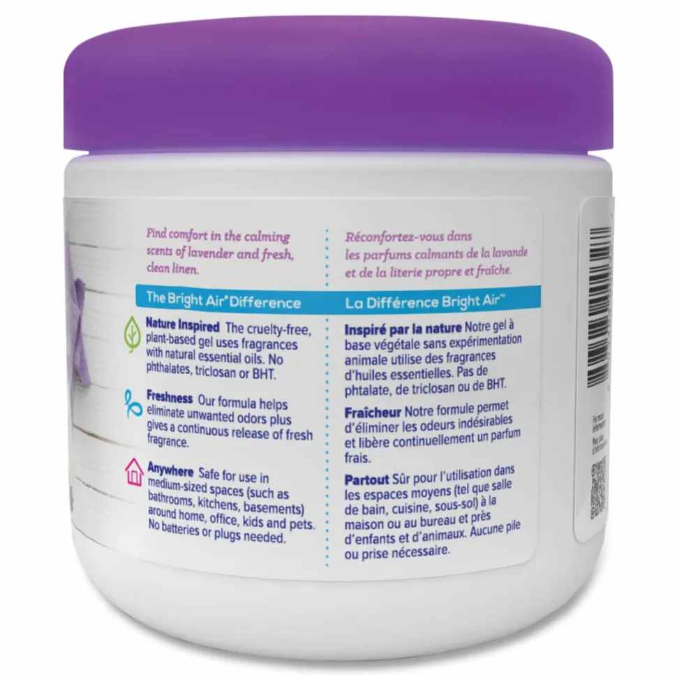 BRIGHT Air Super Odor Eliminator, Lavender and Fresh Linen, Purple, 14 oz Jar, 6/Carton
