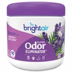 BRIGHT Air Super Odor Eliminator, Lavender and Fresh Linen, Purple, 14 oz Jar, 6/Carton