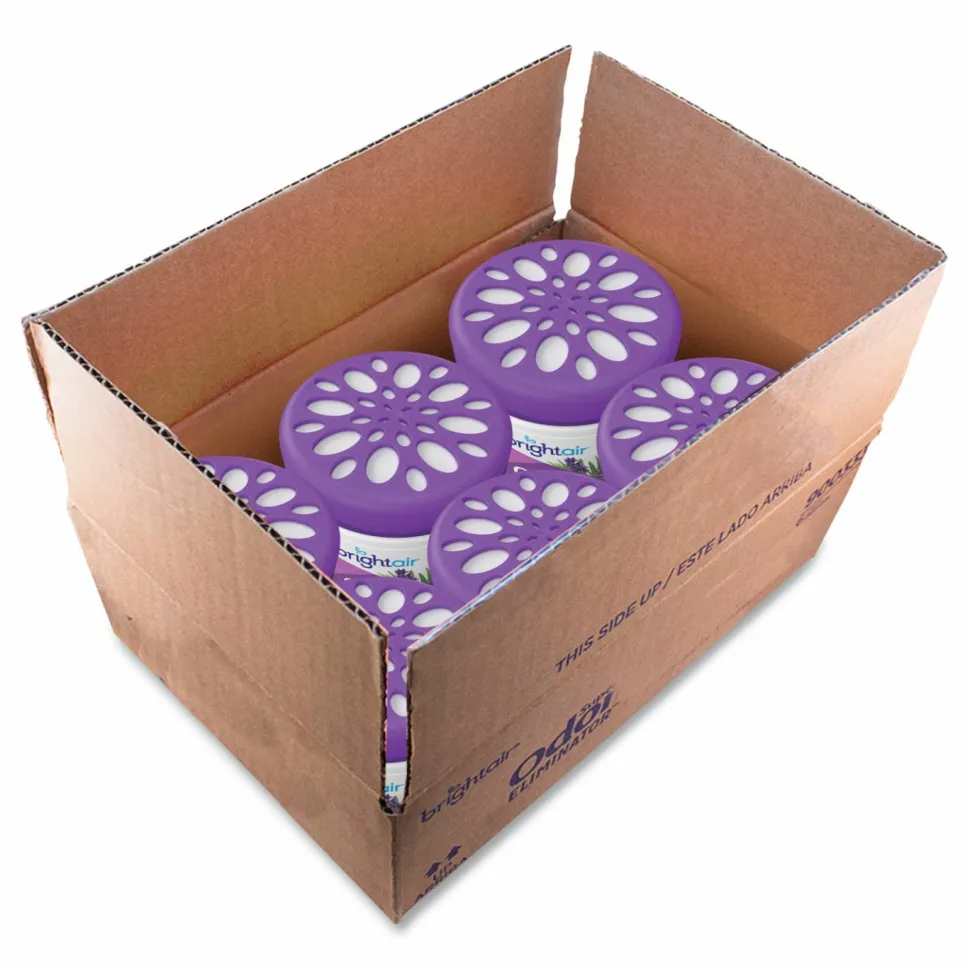 BRIGHT Air Super Odor Eliminator, Lavender and Fresh Linen, Purple, 14 oz Jar, 6/Carton