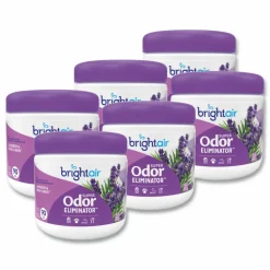 BRIGHT Air Super Odor Eliminator, Lavender and Fresh Linen, Purple, 14 oz Jar, 6/Carton