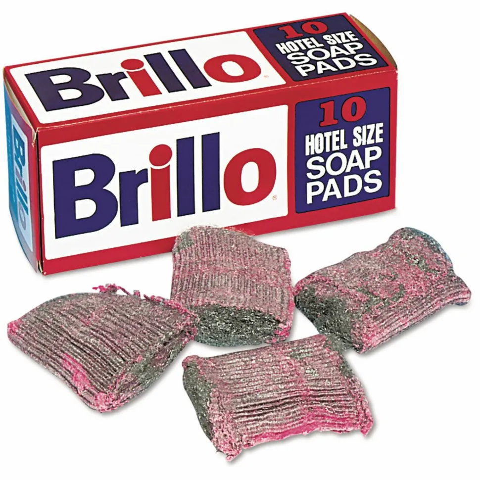 Brillo Hotel Size Soap Pad, 4 x 4, Charcoal/Pink, 10 Pads/Pack, 12 Packs/Carton