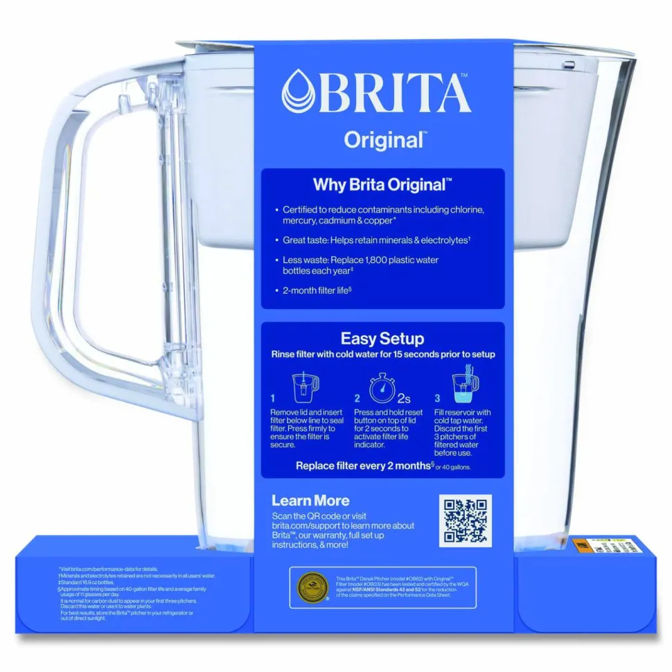 Brita Small 6-Cup Water Filter Pitcher with 1 Standard Filter, Denali, White, 2/Carton