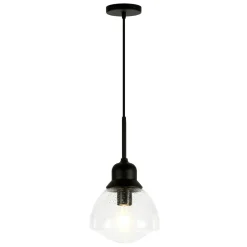 Brooks 8.12" Wide Pendant with Glass Shade in Blackened Bronze /Seeded