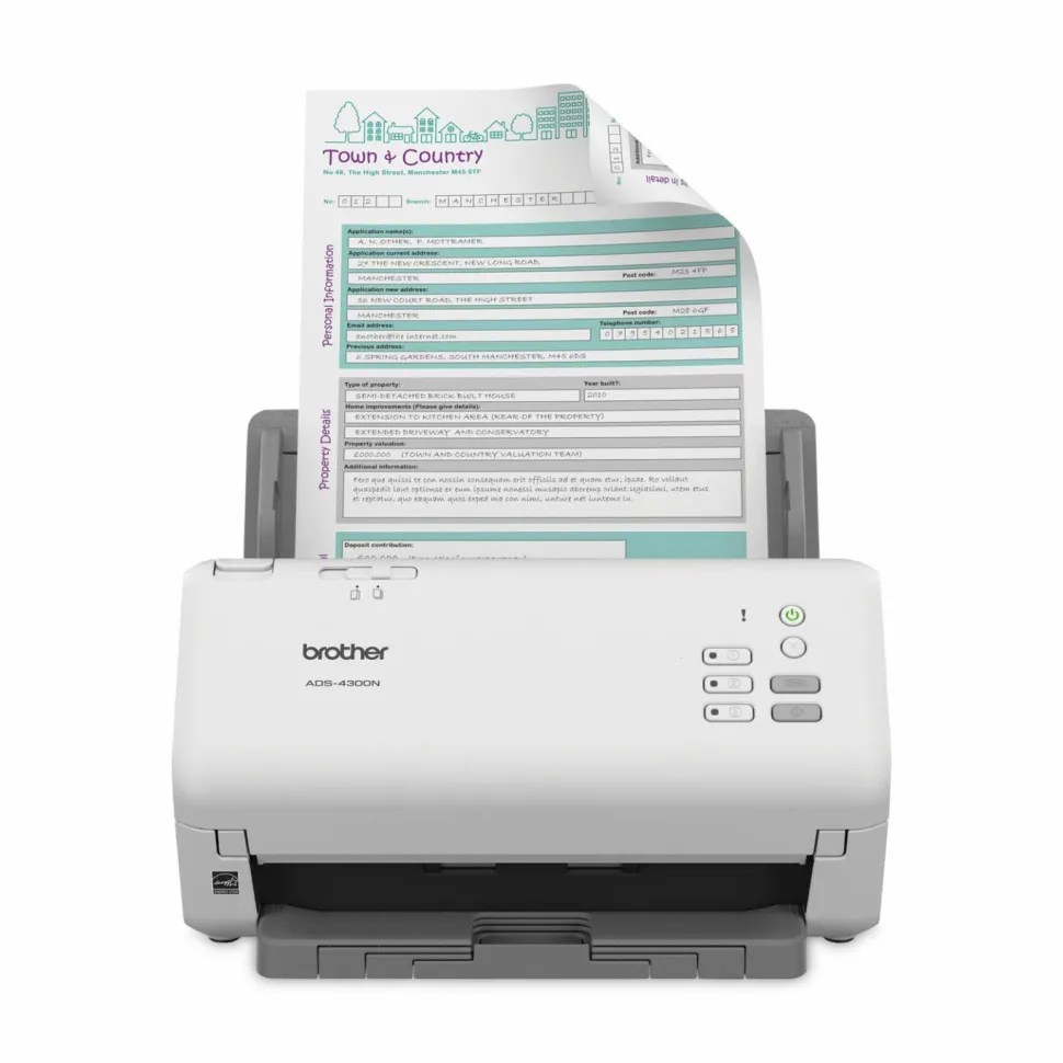 Brother ADS-4300N Professional Desktop Scanner, 600 dpi Optical Resolution, 80-Sheet Auto Document Feeder