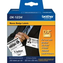 Brother DK1234 Name Badge Labels, Rectangular, 2 3/8" x 3 3/8", White, Pack Of 260