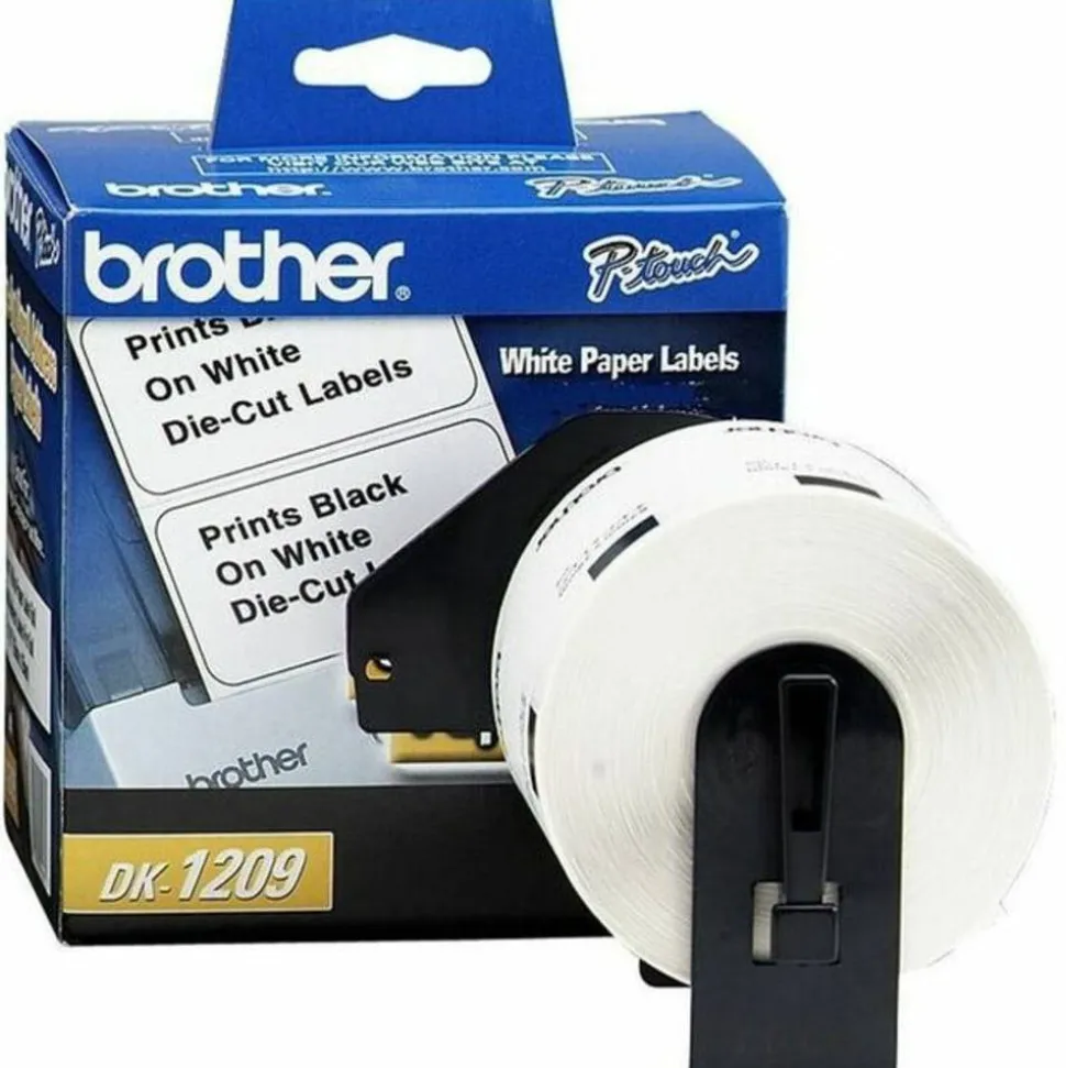 Brother DK-1209 Small Address Labels, White, 2 1/2" x 1 1/2", Roll Of 800