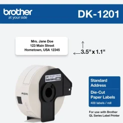 Brother DK-1201 Standard Address Labels, DK1201, 3 1/2" x 1 1/2", White, Pack Of 400