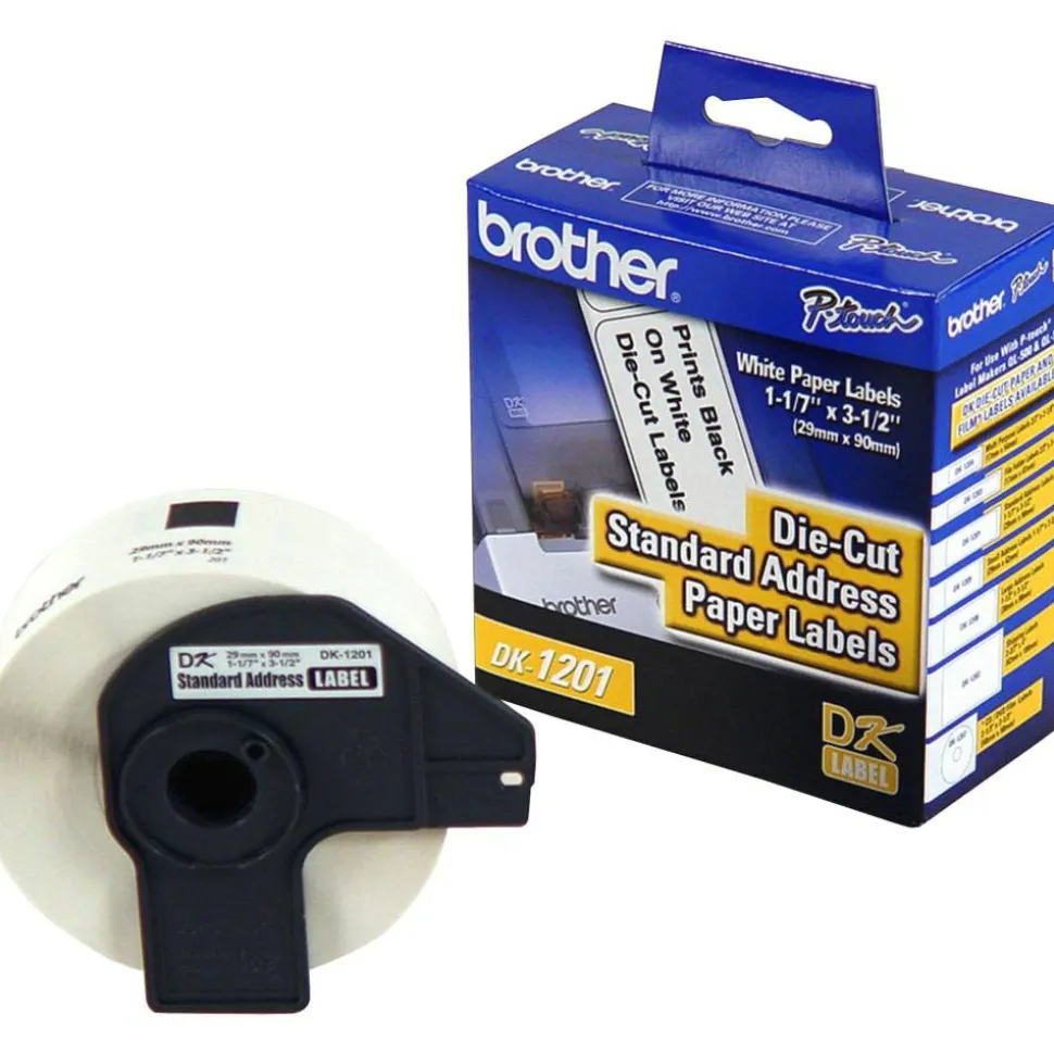 Brother DK-1201 Standard Address Labels, DK1201, 3 1/2" x 1 1/2", White, Pack Of 400