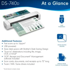 Brother DSmobile DS-740D Duplex Portable Color Document Scanner, 1.8