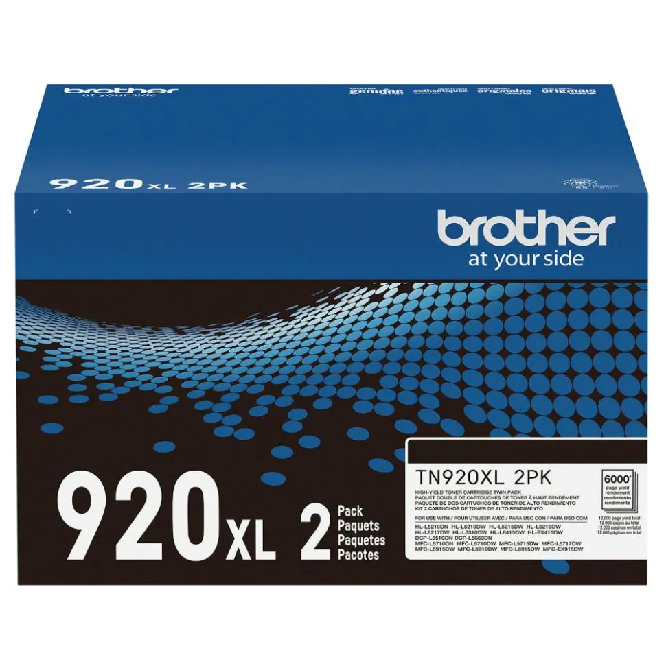 Brother Genuine Black High Yield Toner Cartridges, Pack Of 2, TN920XL2PK