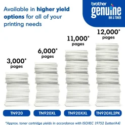 Brother Genuine Black High Yield Toner Cartridge, TN920XL