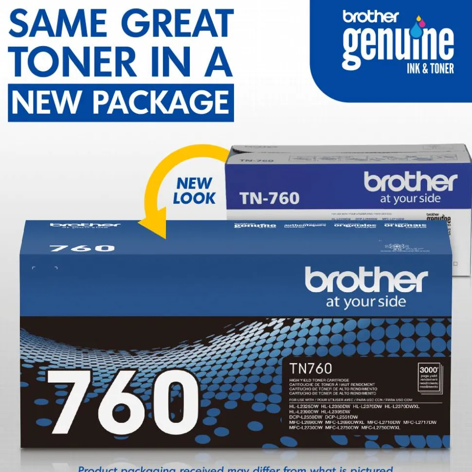 Brother Genuine TN760 Black High Yield Toner Cartridge