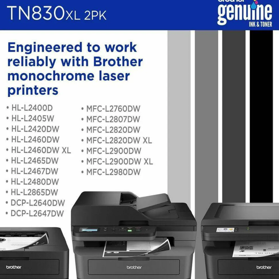 Brother Genuine TN830XL2PK Black High Yield Toner Cartridges, Pack Of 2
