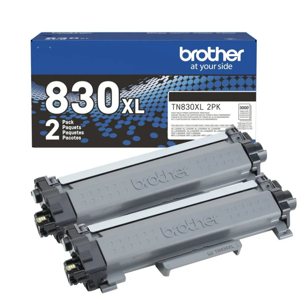 Brother Genuine TN830XL2PK Black High Yield Toner Cartridges, Pack Of 2