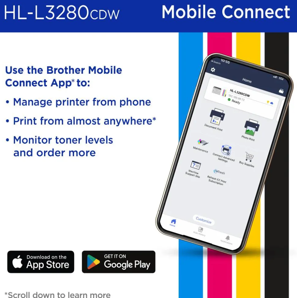 Brother HL-L3280CDW Wireless Compact Digital Laser Color Printer With Refresh EZ Print Eligibility