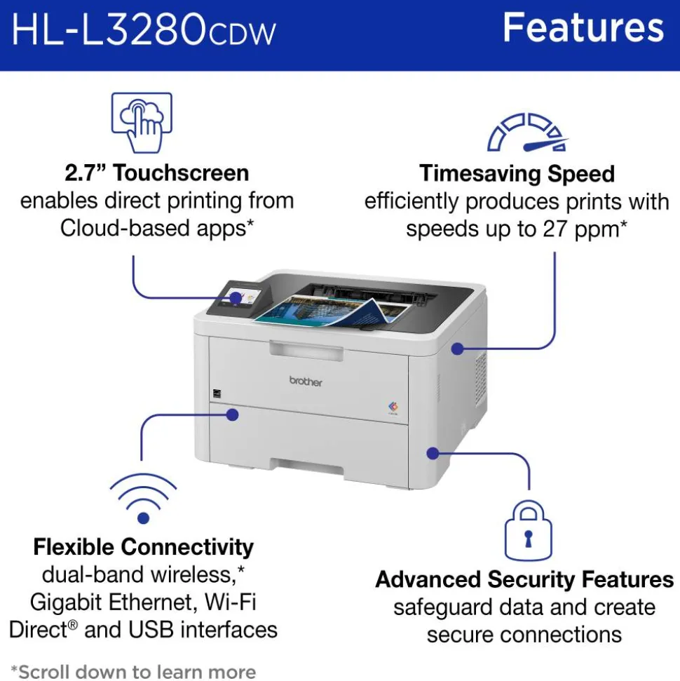 Brother HL-L3280CDW Wireless Compact Digital Laser Color Printer With Refresh EZ Print Eligibility