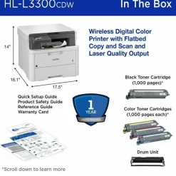 Brother HL-L3300CDW Wireless Digital Multi-Function Laser Color Printer With Refresh EZ Print Eligibility