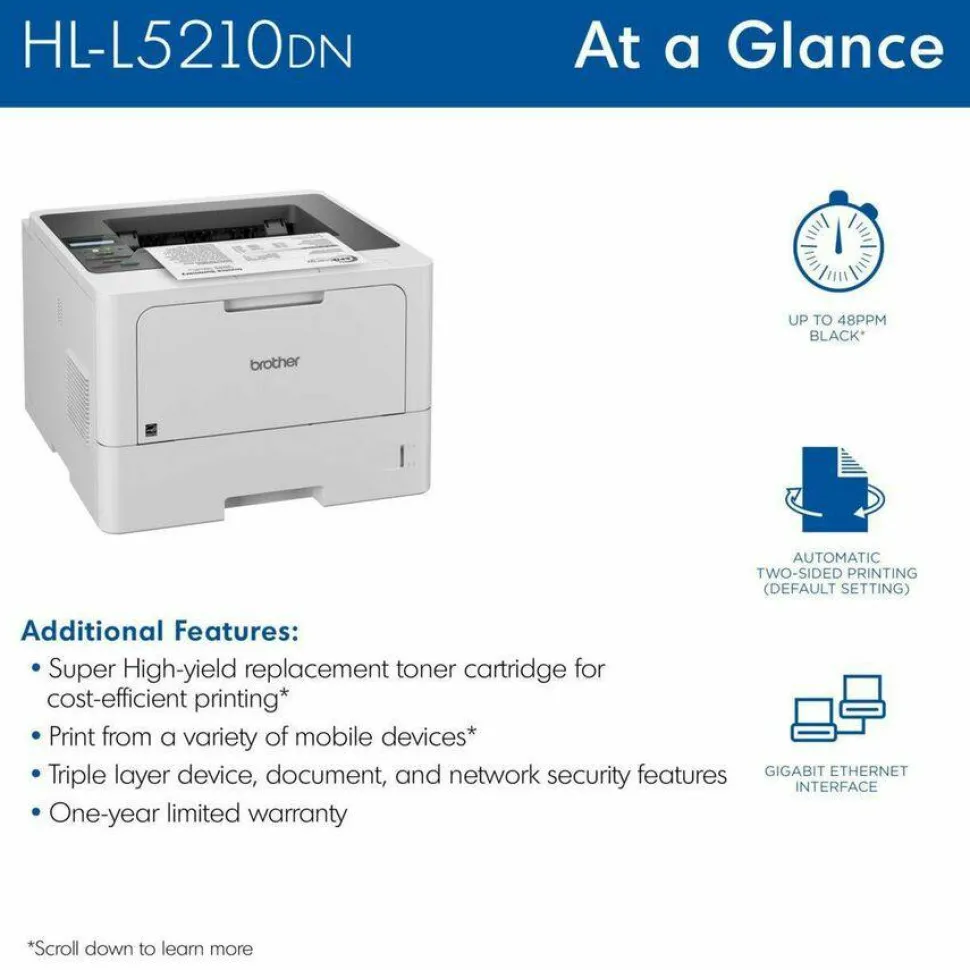 Brother HLL5210DN Desktop Wired Laser Printer - Monochrome
