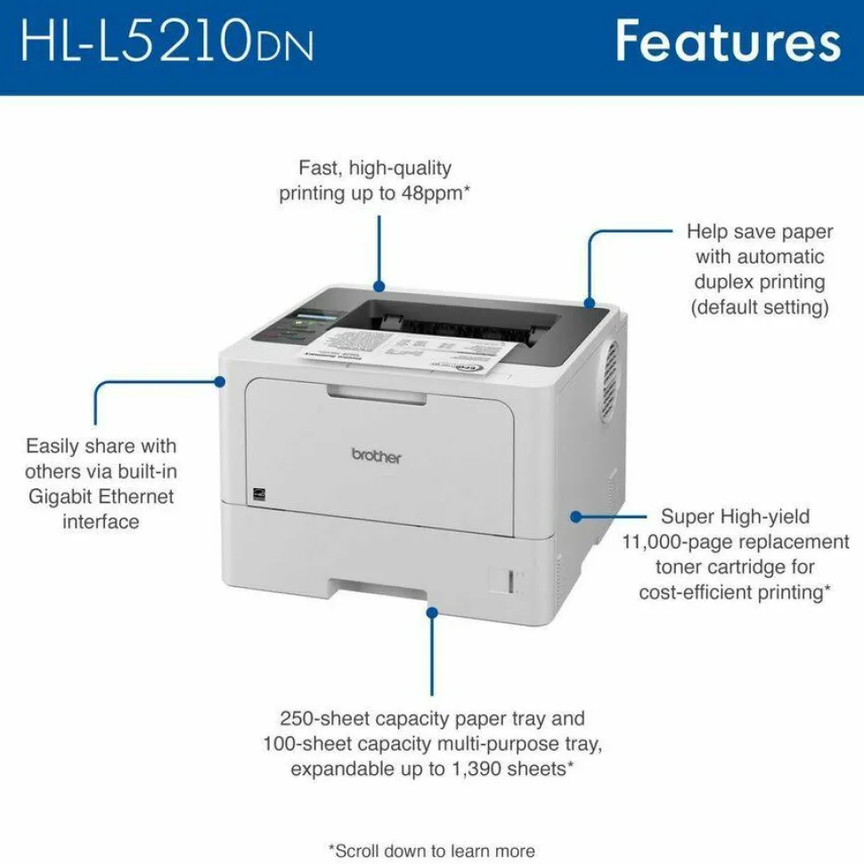 Brother HLL5210DN Desktop Wired Laser Printer - Monochrome