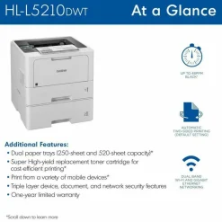 Brother HL-L5210DW Desktop Wireless Laser Printer - Monochrome