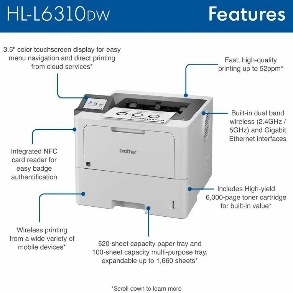 Brother HL-L6310DW Desktop Wireless Laser Printer - Monochrome
