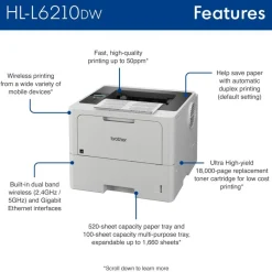 Brother HL-L6210DW Wireless Business Laser Monochrome Printer
