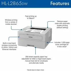 Brother HL-L2865DW Wireless Laser Printer - Monochrome
