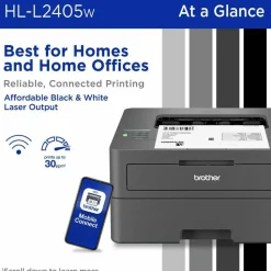 Brother HL-L2405W Wireless Compact Monochrome Laser Printer, Mobile Printing, Refresh EZ Print Eligibility