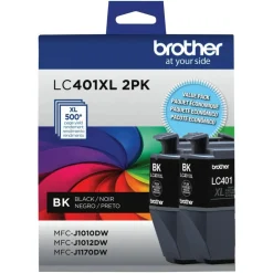 Brother LC401 Black High-Yield Ink Cartridges, Pack Of 2, LC401XL2PK