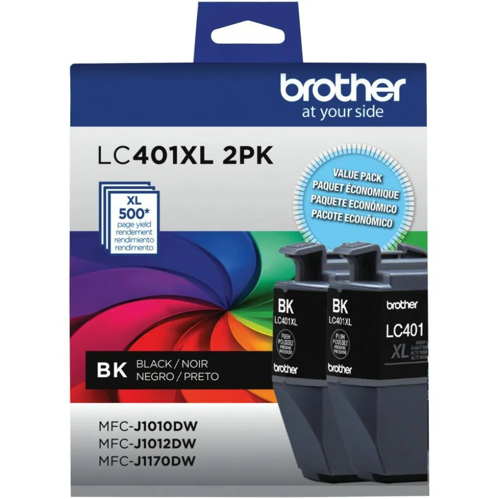 Brother LC401 Black High-Yield Ink Cartridges, Pack Of 2, LC401XL2PK