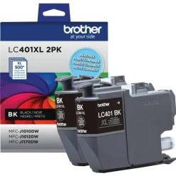 Brother LC401 Black High-Yield Ink Cartridges, Pack Of 2, LC401XL2PK
