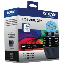 Brother LC401 Black High-Yield Ink Cartridges, Pack Of 2, LC401XL2PK
