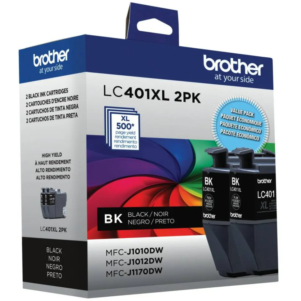Brother LC401 Black High-Yield Ink Cartridges, Pack Of 2, LC401XL2PK