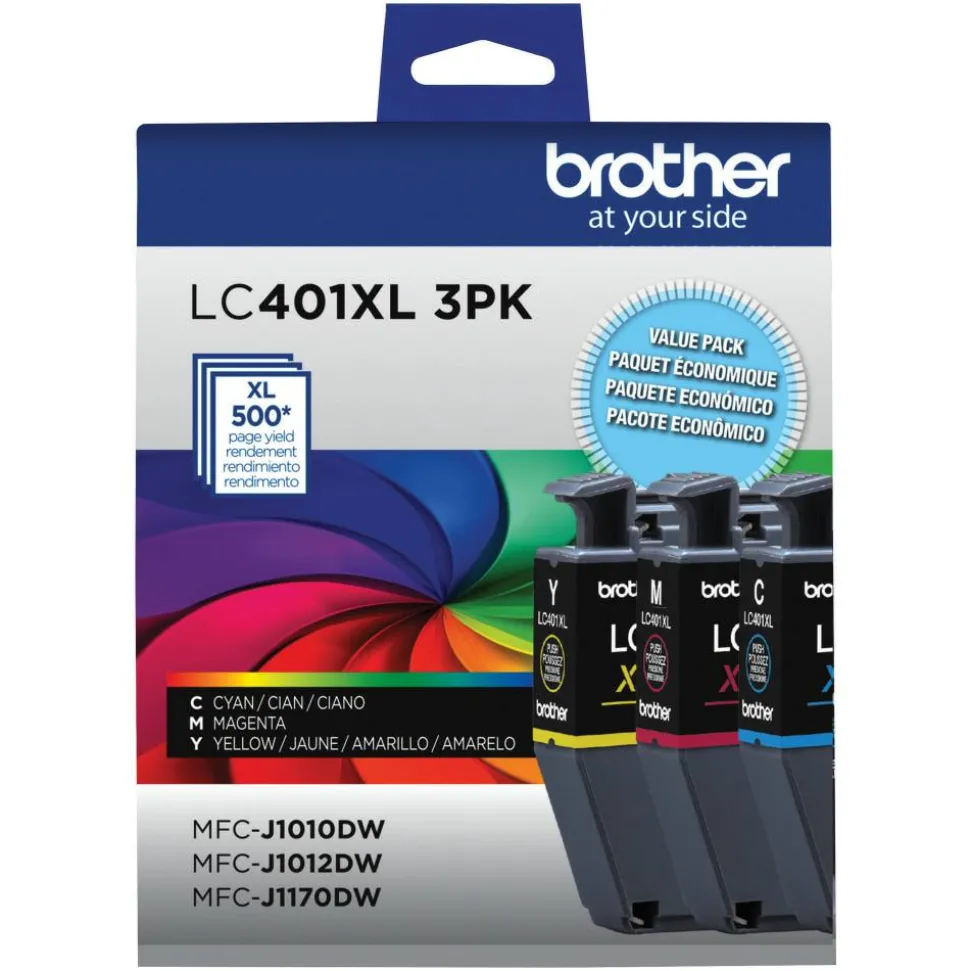 Brother LC401XL Cyan; Magenta; Yellow High-Yield Ink Cartridges, Pack Of 3, LC401XL3PKS