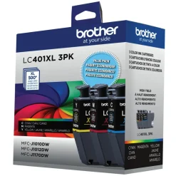 Brother LC401XL Cyan; Magenta; Yellow High-Yield Ink Cartridges, Pack Of 3, LC401XL3PKS