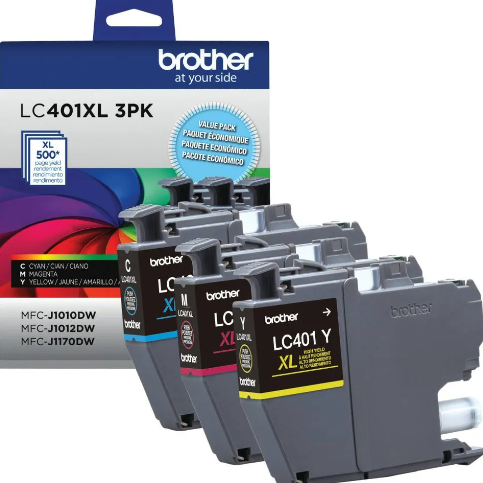Brother LC401XL Cyan; Magenta; Yellow High-Yield Ink Cartridges, Pack Of 3, LC401XL3PKS