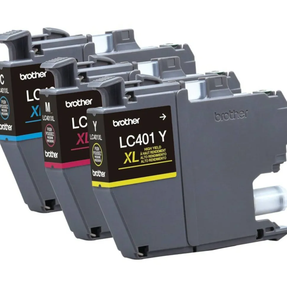 Brother LC401XL Cyan; Magenta; Yellow High-Yield Ink Cartridges, Pack Of 3, LC401XL3PKS