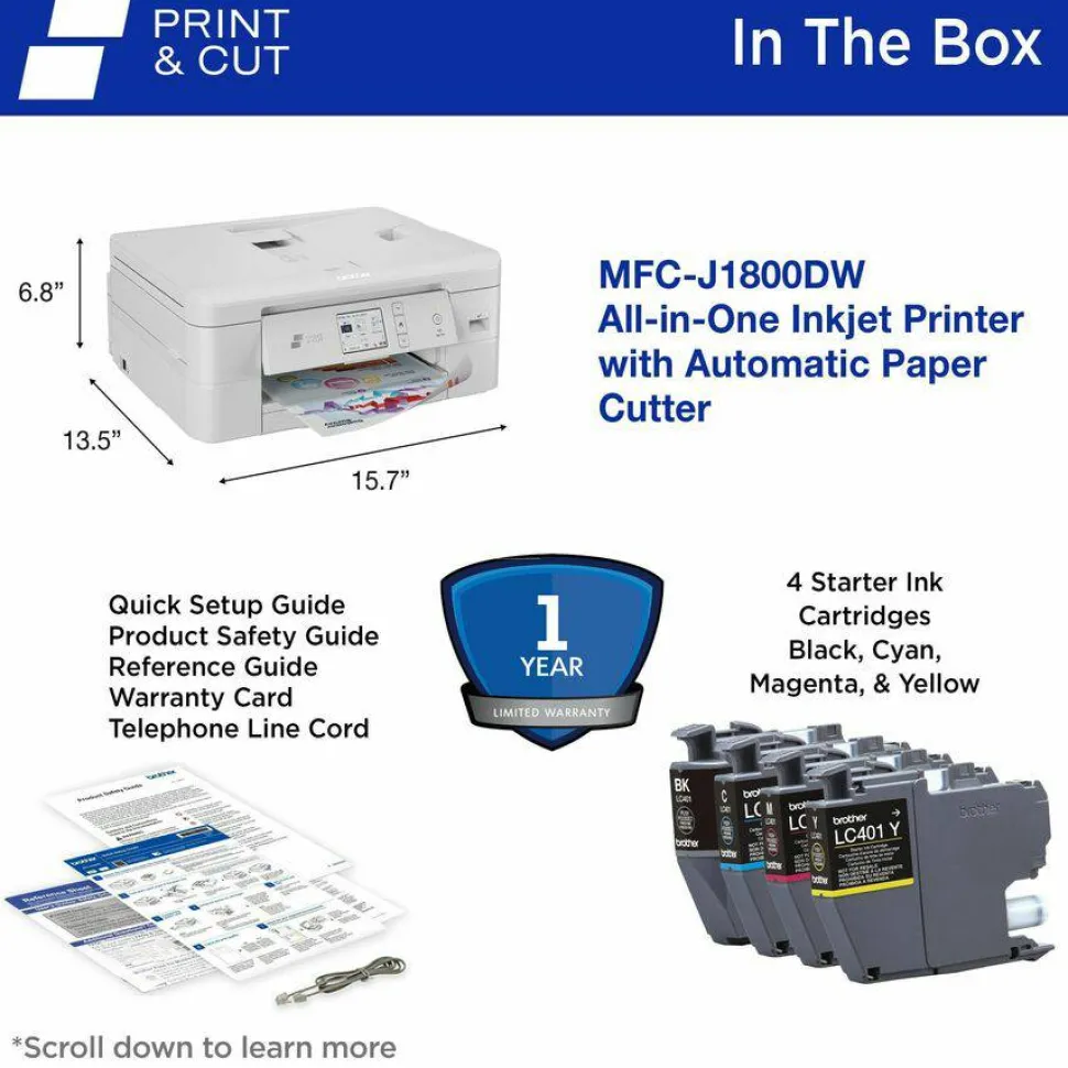 Brother MFC-J1800DW Wireless Inkjet Multifunction Printer - Color