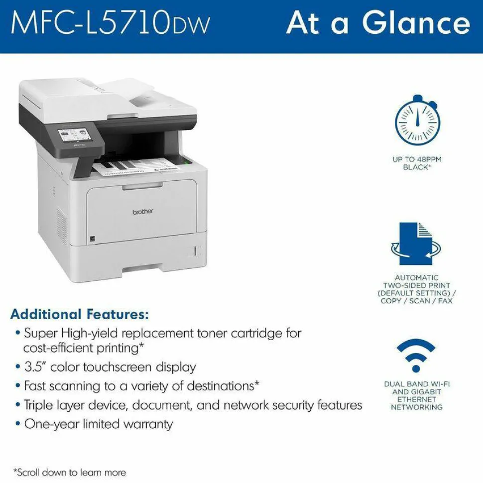 Brother MFC-L5710DW Business Monochrome Laser AIO Printer, Copy, Fax, Print, Scan