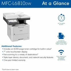 Brother MFC-L6810DW Enterprise Monochrome Laser All-in-One Printer with Low-cost Printing, Large Paper Capacity, Wireless Networking, Advanced Security Features, and Duplex Print, Scan, and Copy