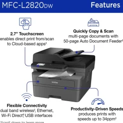 Brother MFC-L2820DW Wireless Compact Monochrome All-in-One Laser Printer, Copy, Scan and Fax, Refresh EZ Print Eligibility
