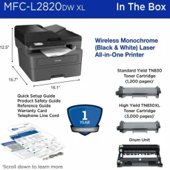 Brother MFC-L2820DW XL Wireless Compact Monochrome All-in-One Laser Printer with up to 4,200 pages of toner included