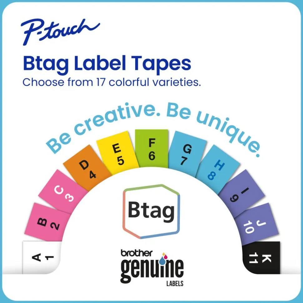 Brother P-touch Btag Black on White Label Tape (BTAG231), ~1/2 in x 13.1 ft (12 mm x 4 m)