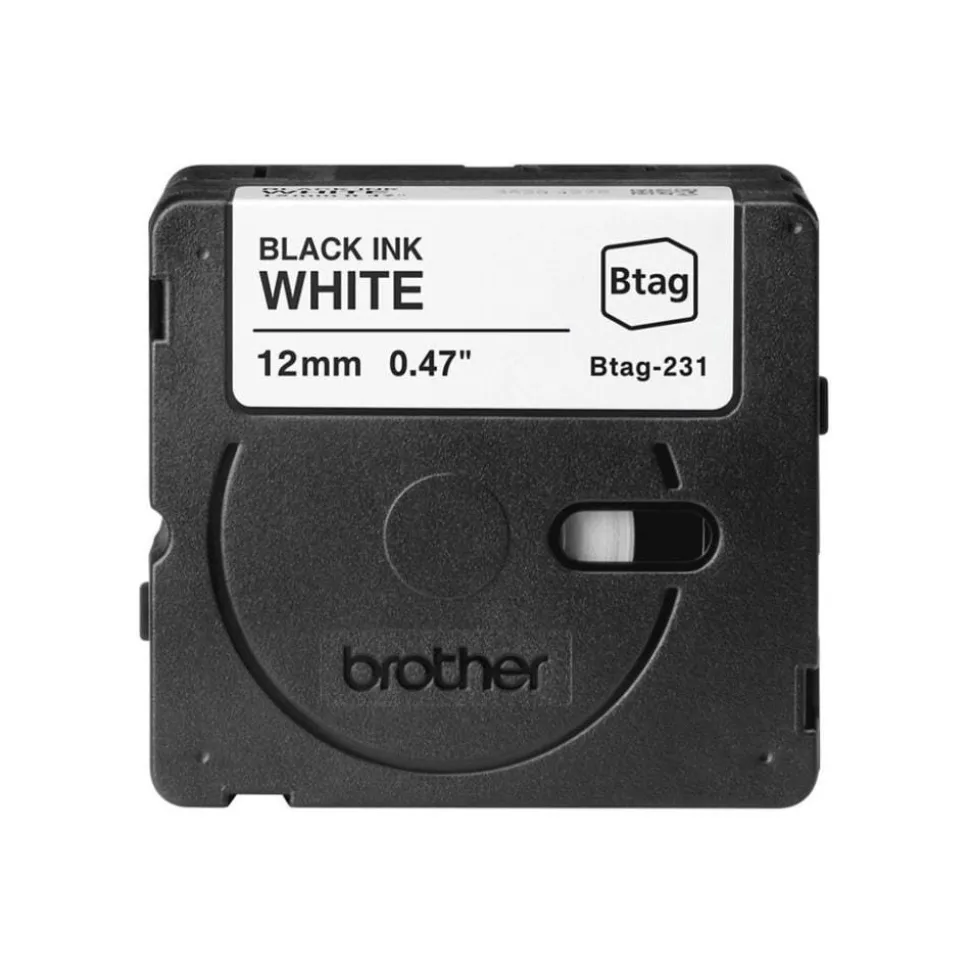 Brother P-touch Btag Black on White Label Tape (BTAG231), ~1/2 in x 13.1 ft (12 mm x 4 m)