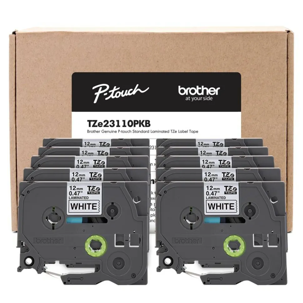 Brother P-Touch Label Maker Tape, Black/White, Pack Of 10 Rolls