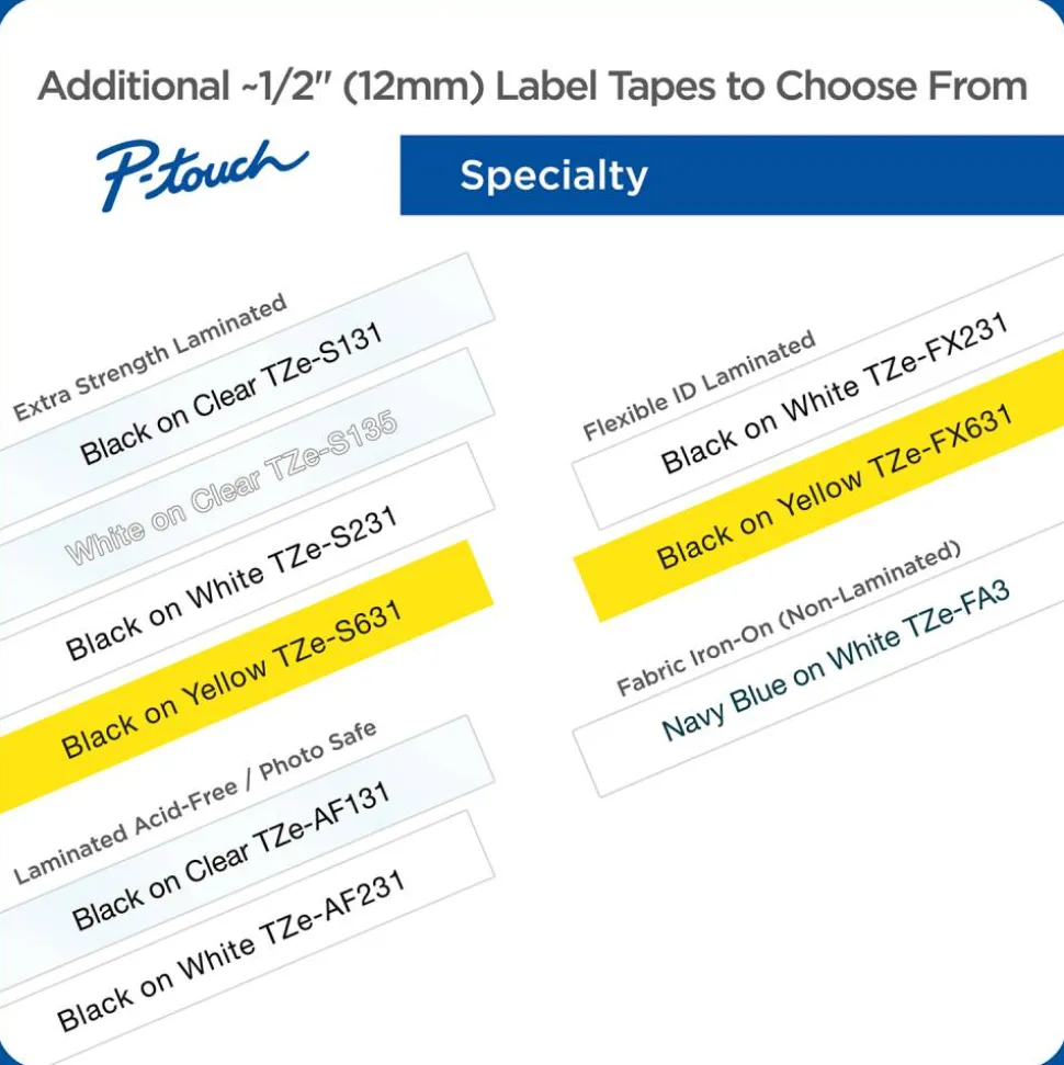 Brother P-Touch Label Maker Tape, Black/White, Pack Of 10 Rolls